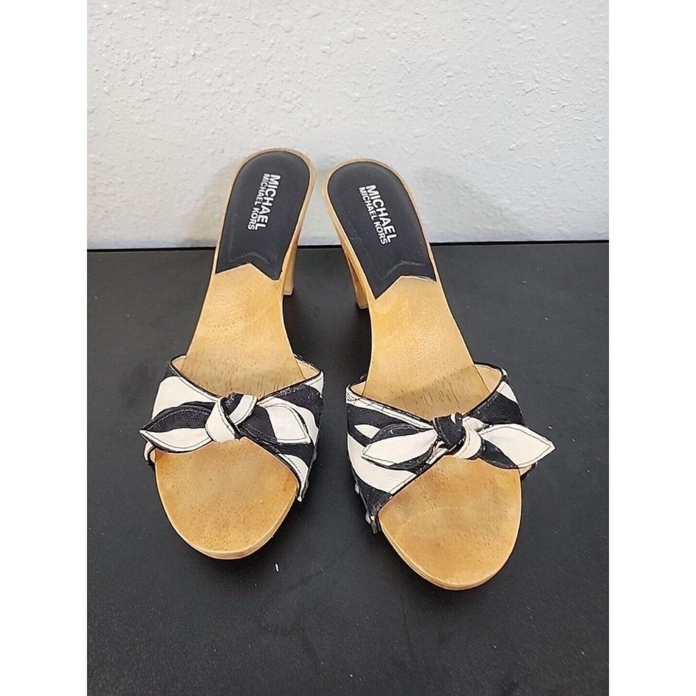Michael Kors Women's Black and Tan Zebra Wooden Sandals
